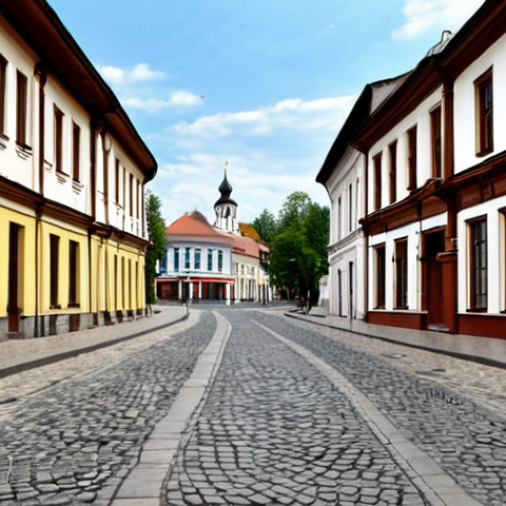 ** Cobblestone street in Chisinau's historical center, lined with old buildings, creating a postcard-like atmosphere. Capture the charm and potential higher property values.

**