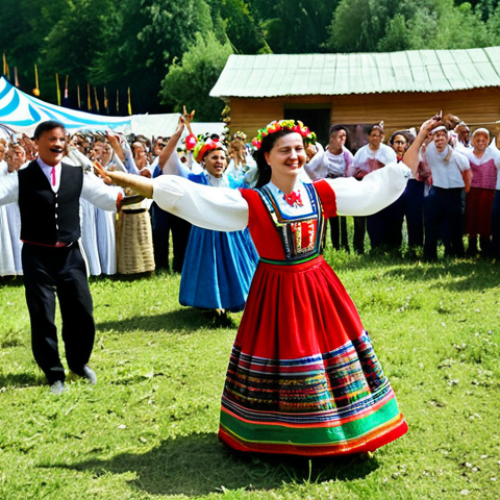 Hora Dance at a Moldavian Festival**

"A vibrant scene at a summer festival in Moldova. A large circle of people, fully clothed in colorful traditional clothing, are holding hands and dancing the Hora. The background shows a lush green landscape and traditional Moldavian houses.  People are smiling and enjoying the celebration. perfect anatomy, natural pose, well-formed hands, proper finger count, natural body proportions, safe for work, appropriate content, fully clothed, family-friendly, professional photography, high quality"

**
