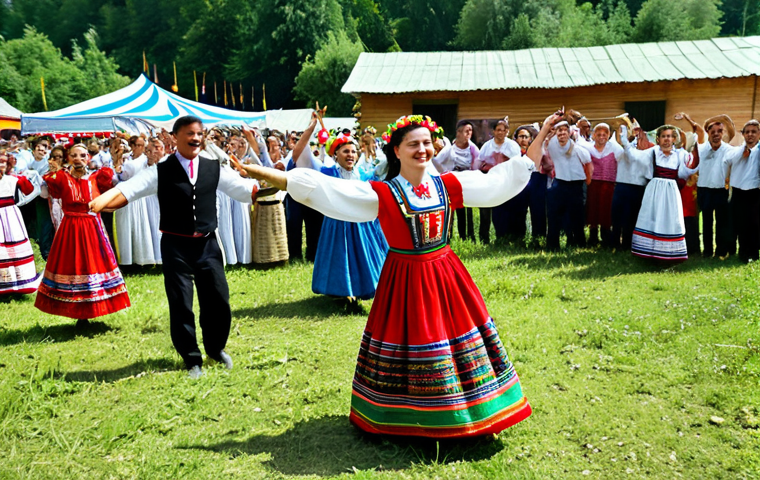 Hora Dance at a Moldavian Festival**

"A vibrant scene at a summer festival in Moldova. A large circle of people, fully clothed in colorful traditional clothing, are holding hands and dancing the Hora. The background shows a lush green landscape and traditional Moldavian houses.  People are smiling and enjoying the celebration. perfect anatomy, natural pose, well-formed hands, proper finger count, natural body proportions, safe for work, appropriate content, fully clothed, family-friendly, professional photography, high quality"

**