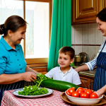 Healthy Eating in a Moldovan Family**

"A bright and airy kitchen scene in Moldova. A family, including grandparents and children, are preparing a meal together using fresh, locally sourced vegetables and fruits.  The table is set with traditional Moldovan pottery.  Emphasis on natural light and a sense of warmth and togetherness.  Healthy food, family, Moldova, safe for work, appropriate content, fully clothed, professional, perfect anatomy, natural proportions, high quality."

**