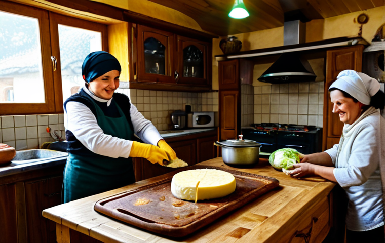 Placinte**
"A table laden with various *placinte*, some filled with cheese, others with cabbage, all golden brown and delicious. In the background, a cozy Moldovan kitchen with a traditional oven. Fully clothed people are joyfully preparing the food. Appropriate attire, safe for work, perfect anatomy, natural proportions, professional food photography, high quality, modest setting, family-friendly."
**