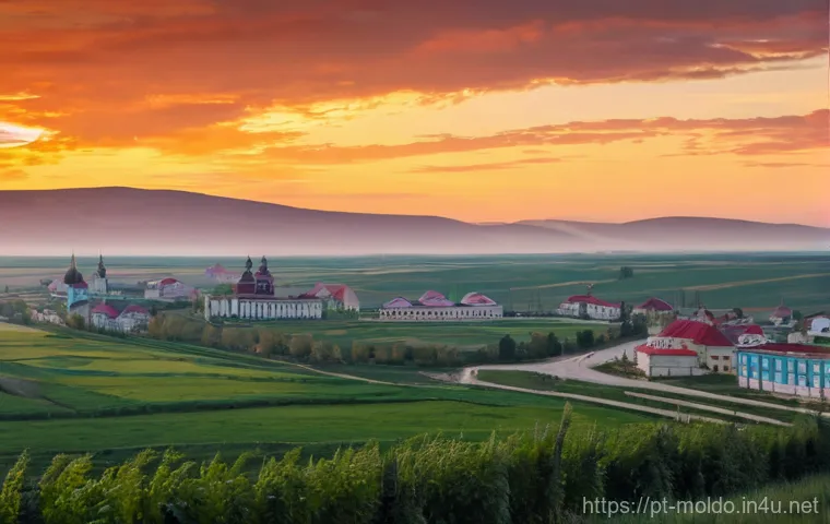 몰도바 국경 분쟁 - **Prompt:** "A panoramic view of the Dniester River at dawn, visually separating two distinct landsc...