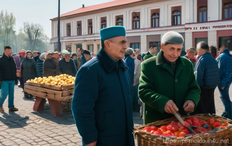몰도바 국경 분쟁 - **Prompt:** "A vibrant street scene in Chisinau, Moldova. In the foreground, a group of diverse, ful...