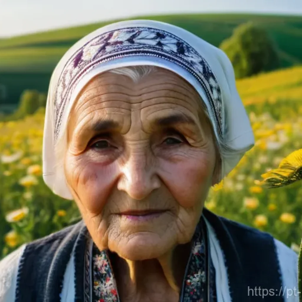 몰도바 전통 의학 - **The Wise Moldovan Herbalist in Her Garden**
    A serene, close-up portrait of an elderly Moldovan...
