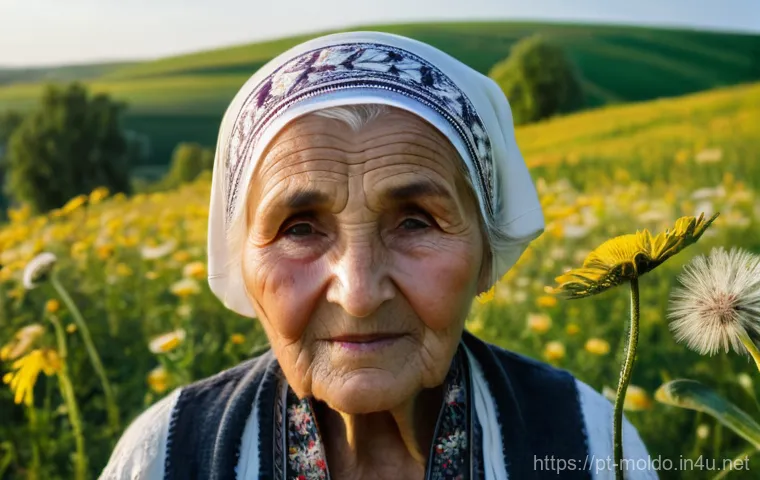 몰도바 전통 의학 - **The Wise Moldovan Herbalist in Her Garden**
A serene, close-up portrait of an elderly Moldovan...
