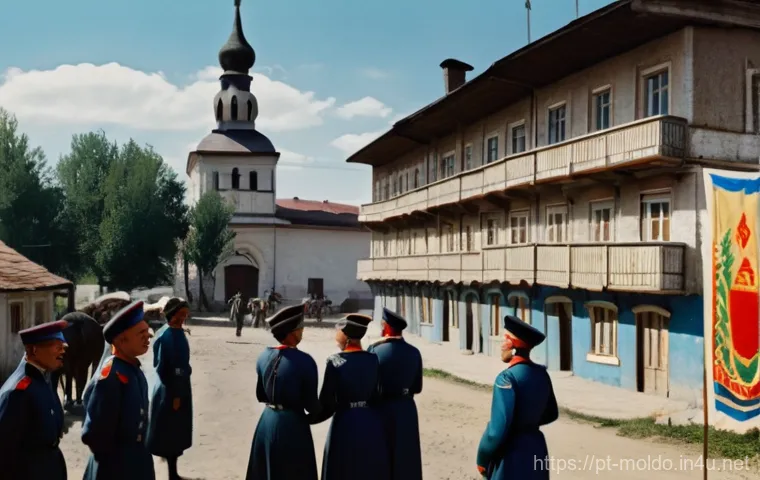 몰도바 소련 시절 - **Prompt Title: The Dawn of a New Era in a Moldovan Village**
A vibrant, sun-drenched scene depi...