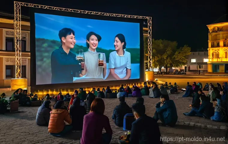 몰도바 한국 영화 상영 - **A Diverse Audience Embracing Korean Cinema in Moldova:**
A vibrant outdoor film festival scene...