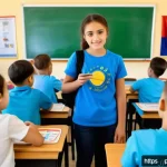 Home 21 몰도바 언어 정책 - A vibrant classroom scene in Moldova showcasing diverse students attentively learning the Moldovan l...